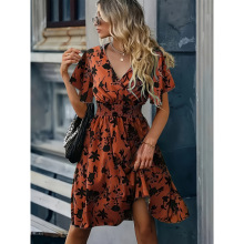 E 70274 Printed ruffled vacation dress ӡ������ȼ�ȹ