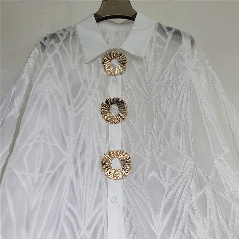 Blusa Cárdigan con Jacquard de Poliéster Suelta de Manga Larga para Verano