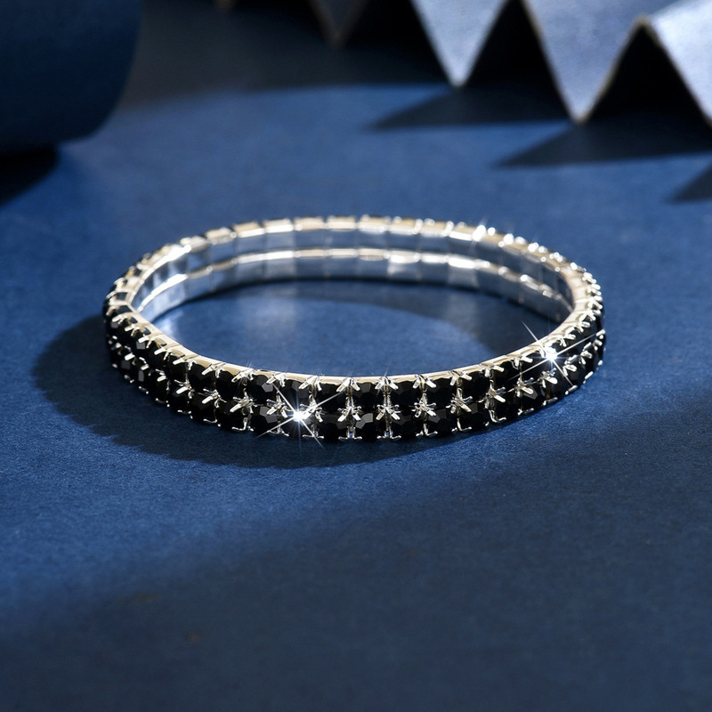 Cross-Border New Full Diamond Fashion Light Luxury Multi-Row Rhinestone Bracelet Bride Versatile Crystal Two-Row Elastic Thread Bracelet for Women