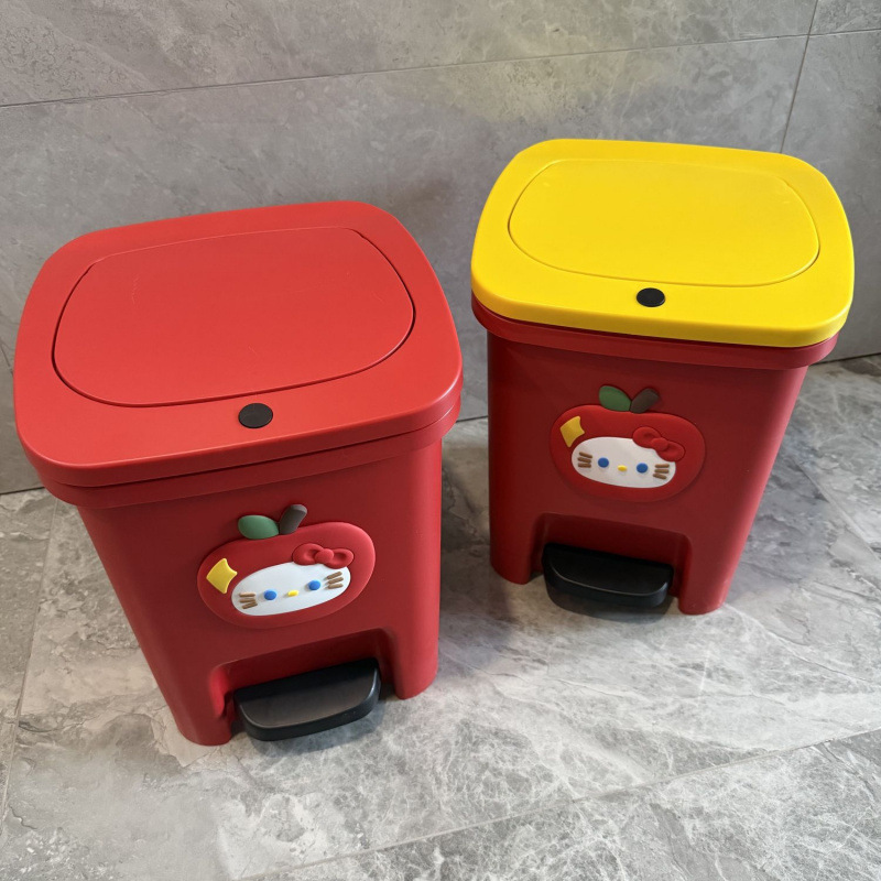 Hello Kitty Trash Can, New Model, Cute Cartoon Design, High Aesthetic Value, for Living Room, Bedroom, Bathroom, Foot Pedal, Dual Opening Hello Kitty Trash Can, New Model, Cute Cartoon Design, High Aesthetic Value, for Living Room, Bedroom, Bathroom, Foot Pedal, Dual Opening