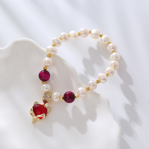 Brand New Simple and Versatile Natural Irregular Pearl Bracelet with Agate Stone, Attracting Love and Good Fortune Fox Bracelet, Wholesale