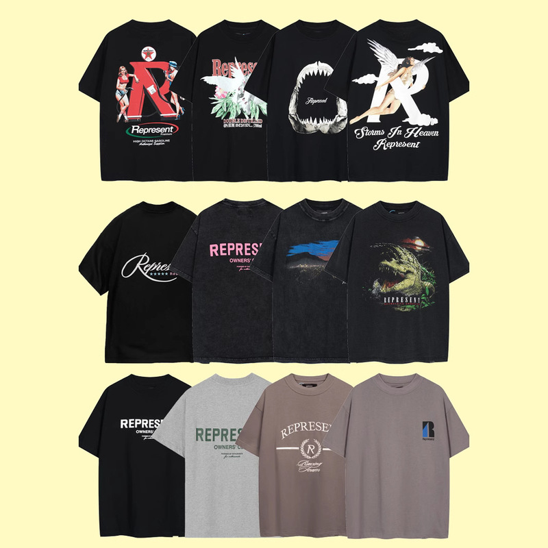 American Style High Street REPRESENT Letter Cartoon Printed Vintage Men's and Women's Couples Round Neck Loose Short-sleeved T-shirt Trendy