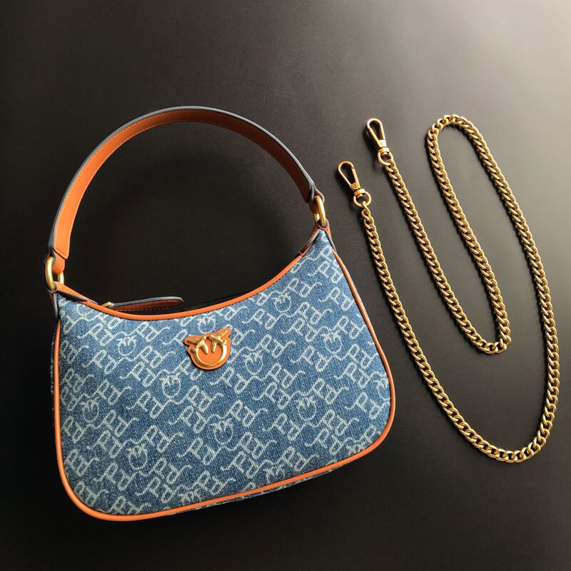 New Pinko Same Style Denim Denim Genuine Leather Swallow Bag Armpit Puff Mini Pillow Bag Chain Women's Bag New Pinko Same Style Denim Denim Genuine Leather Swallow Bag Armpit Puff Mini Pillow Bag Chain Women's Bag