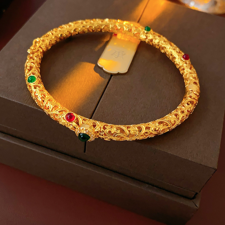 Pulsera 63 - patrón de resina hueca de zircon (chapado en oro real)