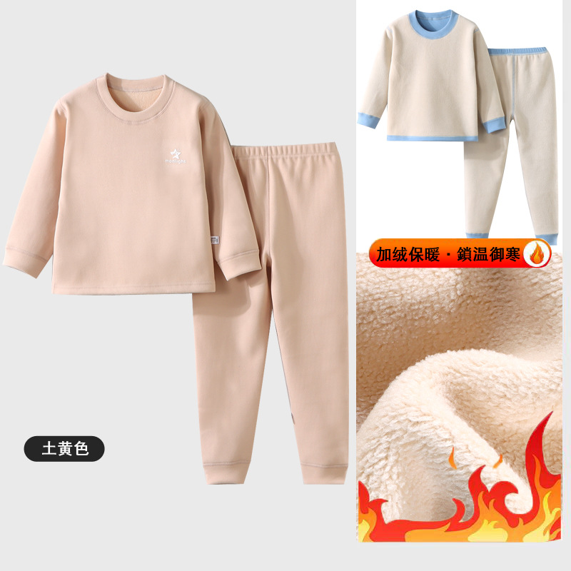 Otoño y invierno nuevos niños de color claro y terciopelo sin hueso conjunto caliente de ropa de otoño para niños pequeños y medianos pantalones de otoño para bebés gruesos ropa para el hogar