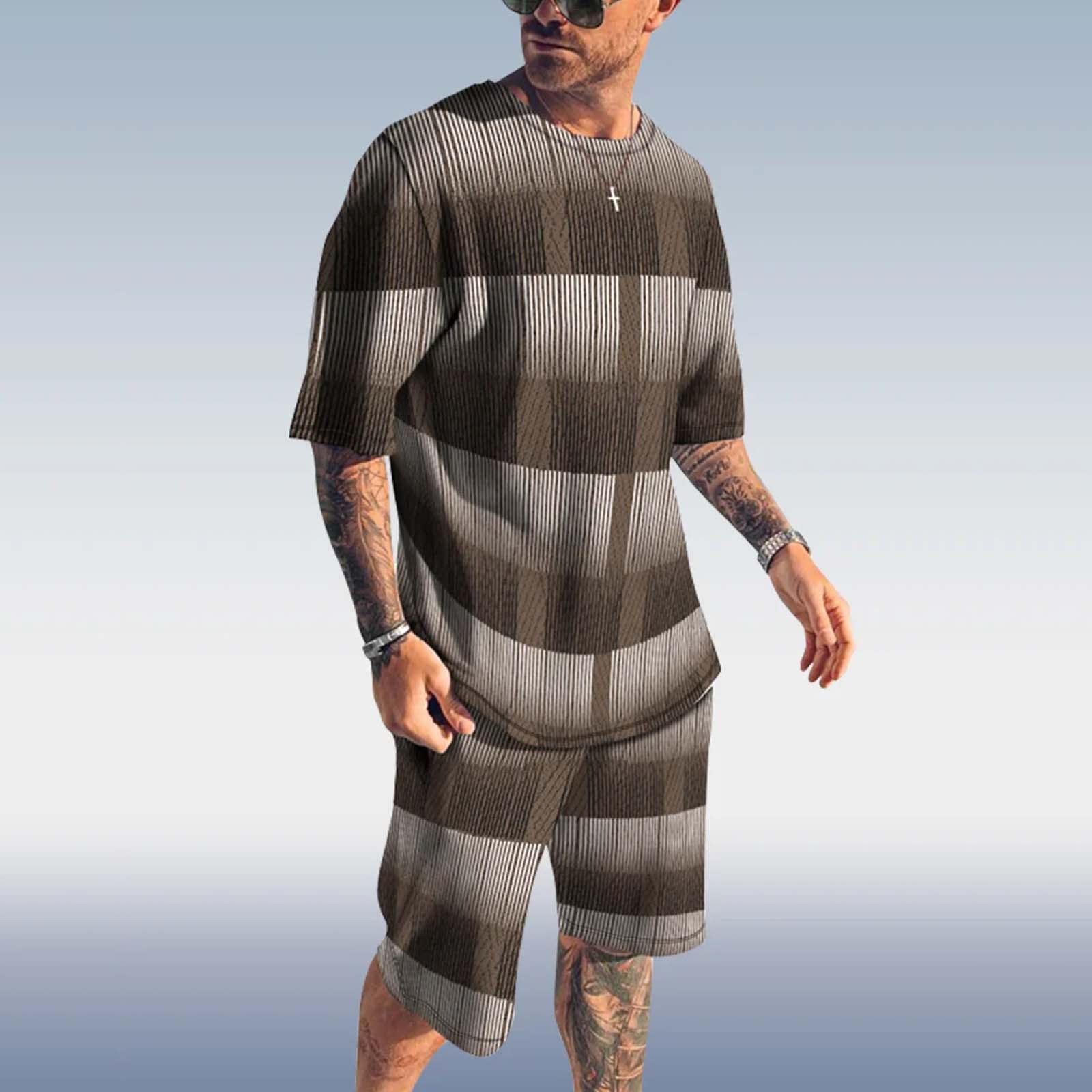 2023 verano europeo y americano de los hombres moda casual playa estilo textura Impresión digital manga corta pantalones cortos traje comercio exterior