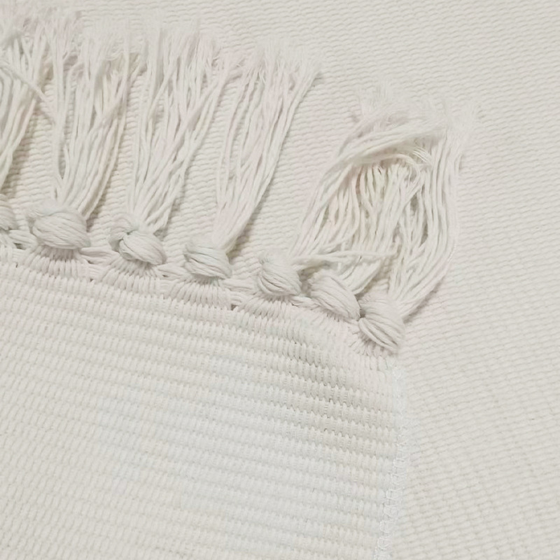 Tapis de salon tissé à la main en coton et lin avec franges_voghion.com