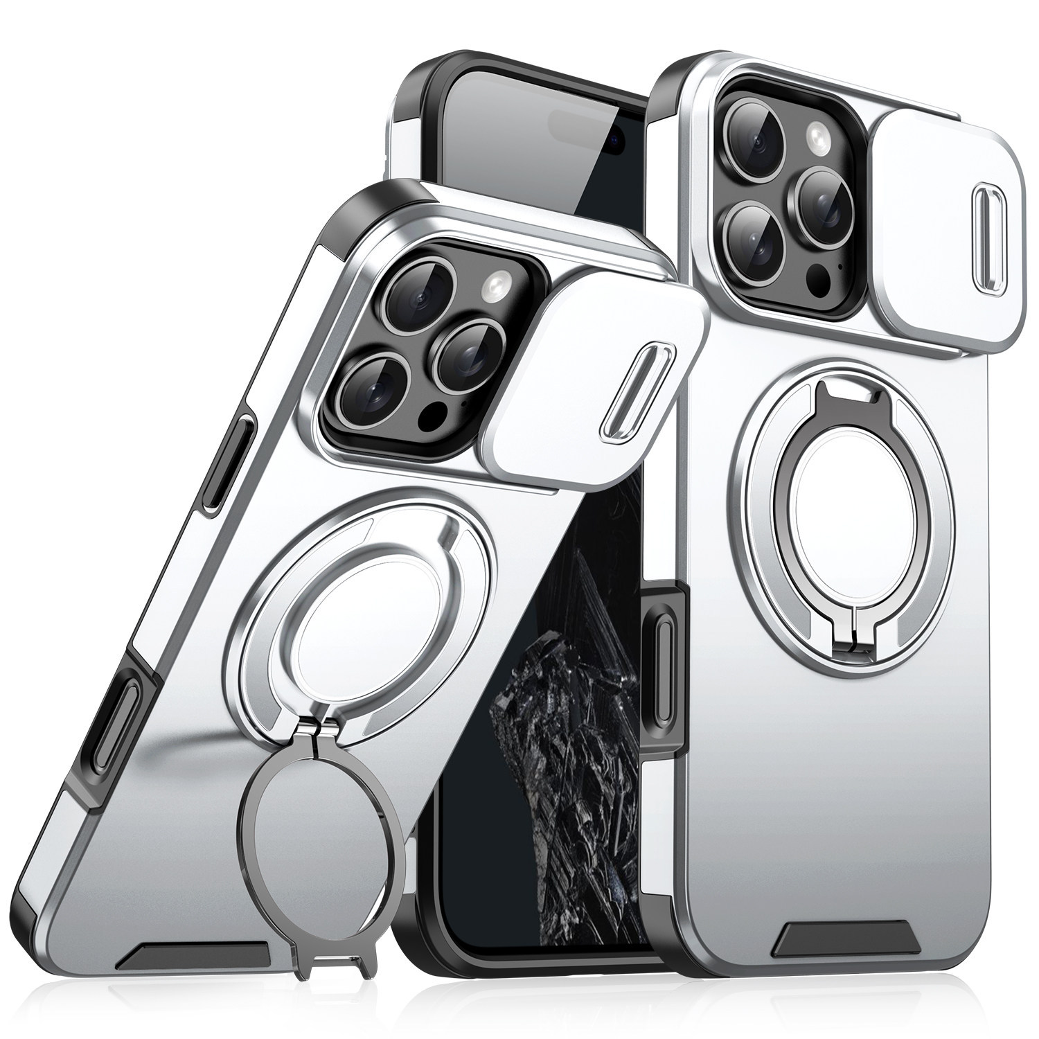 Funda para teléfono móvil Apple 17, soporte magnético Lingke 360, cubierta de lente con ventana deslizante, funda protectora anticaídas para iPhone 16