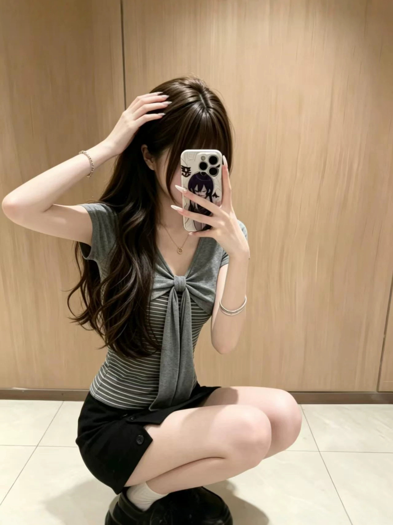 Retro Striped Patchwork Fake Two-Piece Short-Sleeve T-Shirt for Women, Summer Slim-Fit Crop Top