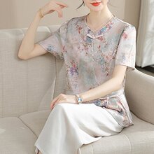 中年妈妈夏装雪纺衫2025新款阔太太洋气高贵小衫中年女装夏季T恤