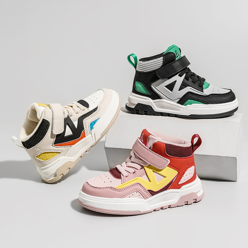 Hohe Kinderschuhe, Obermaterial aus Leder mit weicher Sohle, Sportschuhe für Mädchen, trendige mittelgroße Jungenschuhe, 2023 für Kinder_voghion.com