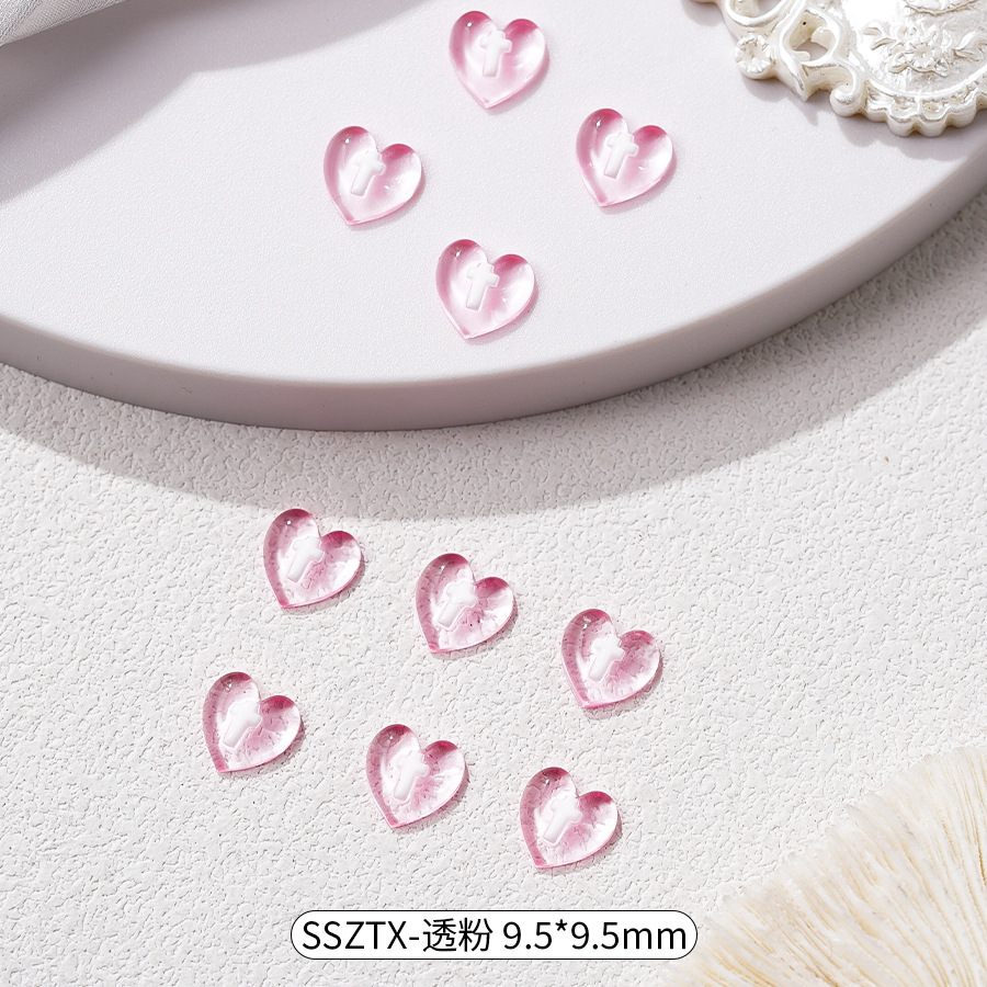 ネイルアクセサリー樹脂透色氷糖ドリルネット赤愛十字架水晶ダイヤモンド平底爪アクセサリー卸売り