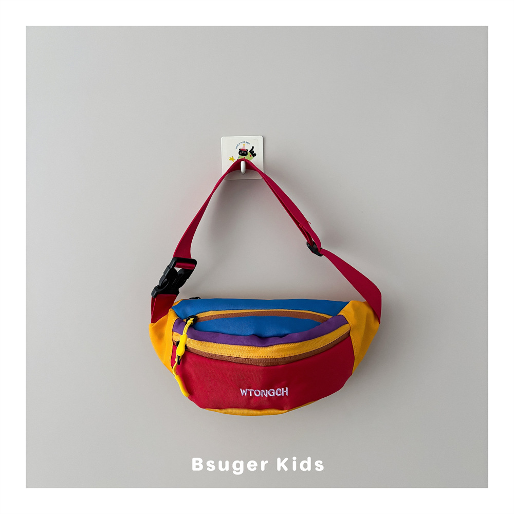 Trendy color-blocking children's waist bag for boys and girls, outdoor sports crossbody bag, lightweight dopamine multi-functional chest bag