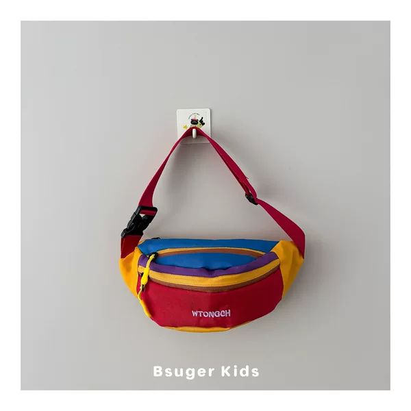 Trendy color-blocking children's waist bag for boys and girls, outdoor sports crossbody bag, lightweight dopamine multi-functional chest bag