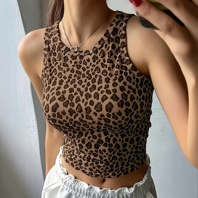 Trendy Ribbed Leopard Print Tank Top for Women, New Summer Style, Sweet and Cute, Slim Fit, Versatile Short Top Trendy Ribbed Leopard Print Tank Top for Women, New Summer Style, Sweet and Cute, Slim Fit, Versatile Short Top