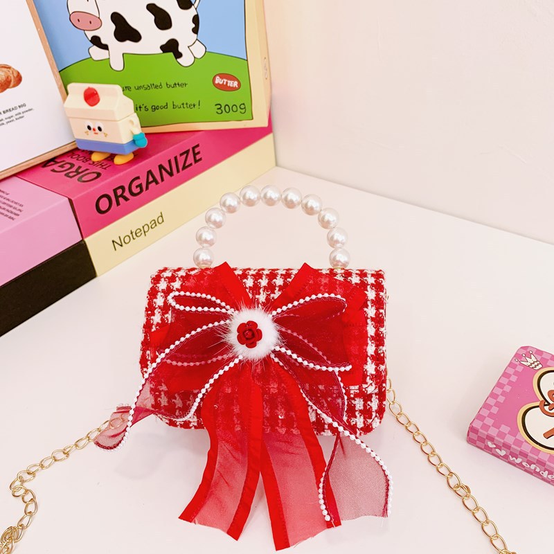 Nuevo arco flotante bolso de niños, bolso de mano de princesa red, bolso de cambio de perlas de moda fragante