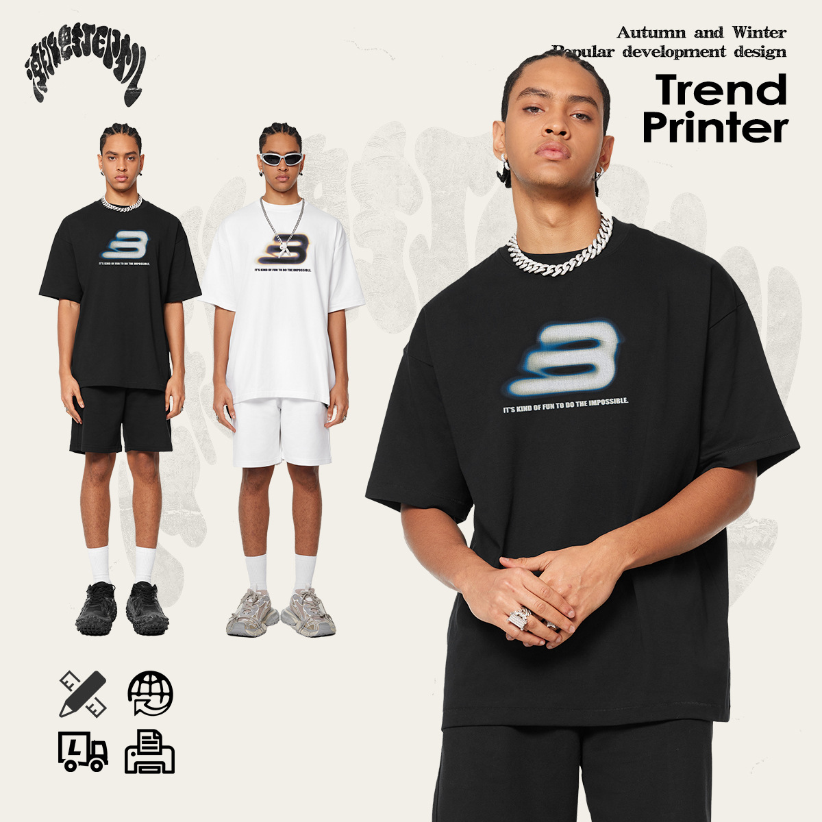 Camiseta de manga corta estilo Bajia, de marca de moda Primavera/Verano 2025, para hombre, juvenil, de alta gama, corte holgado.