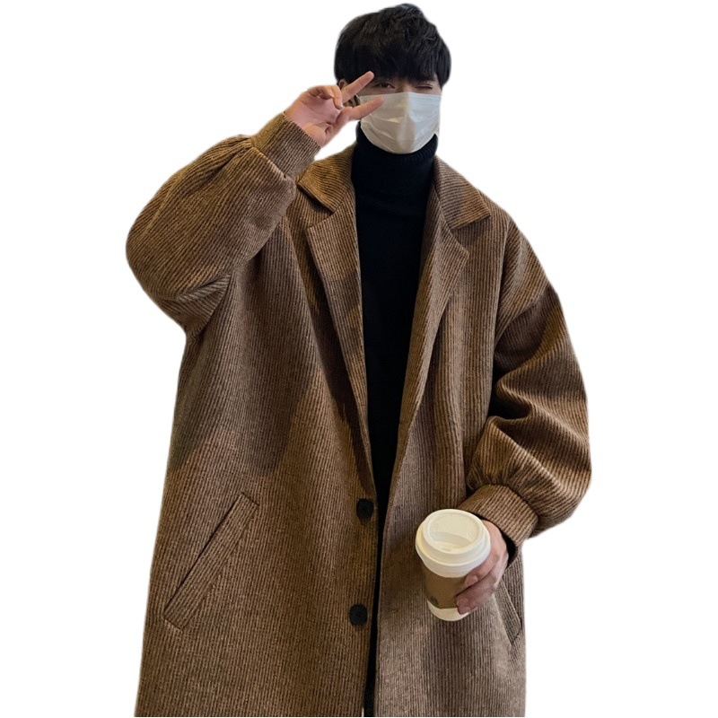 Abrigo de lana hombres Otoño e Invierno estilo coreano de moda media longitud abrigo de lana espesado suelto Ruan guapo invierno más tamaño gabardina