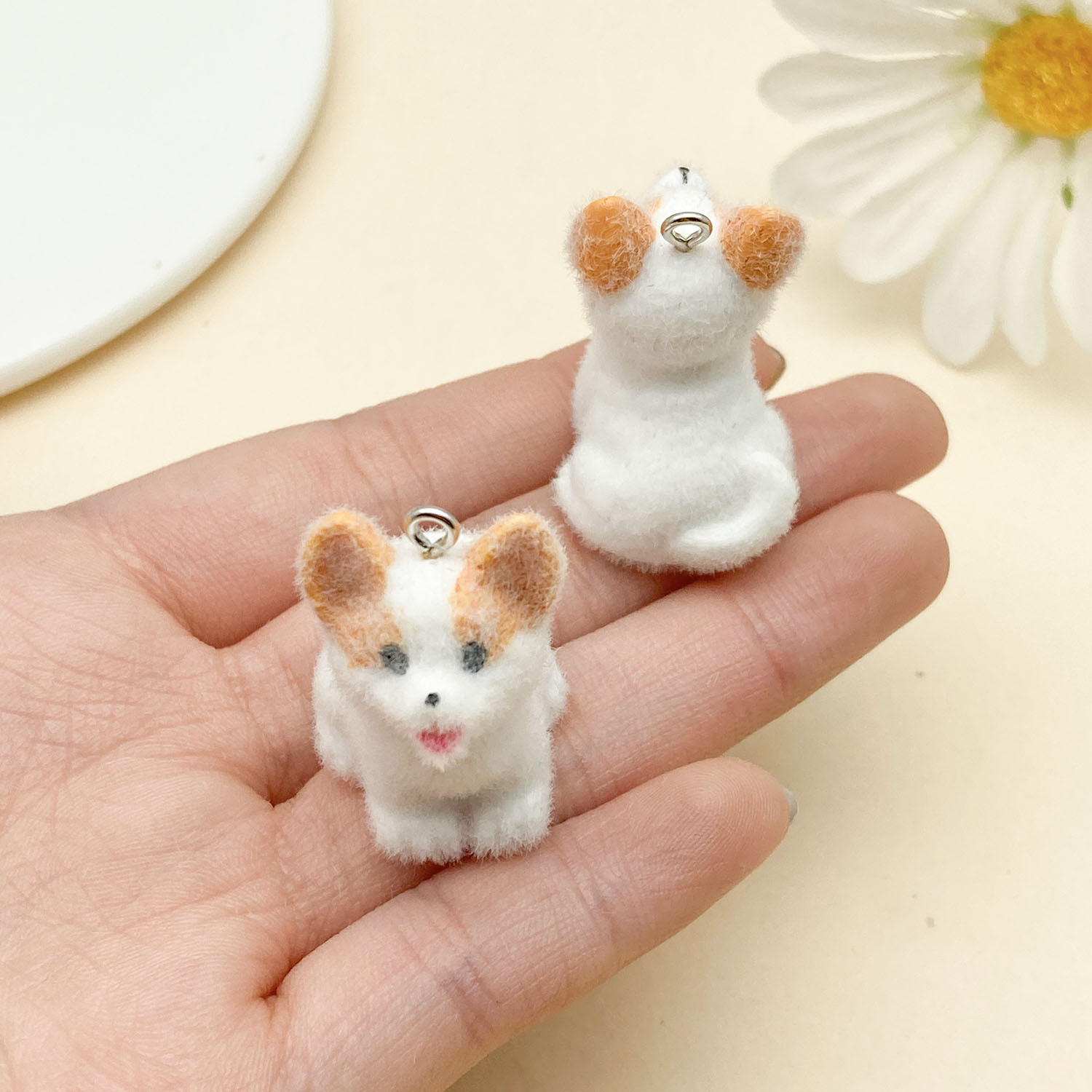 22932-1 흰색 수지 무리 동물 강아지 코기 30x19mm-6.35g