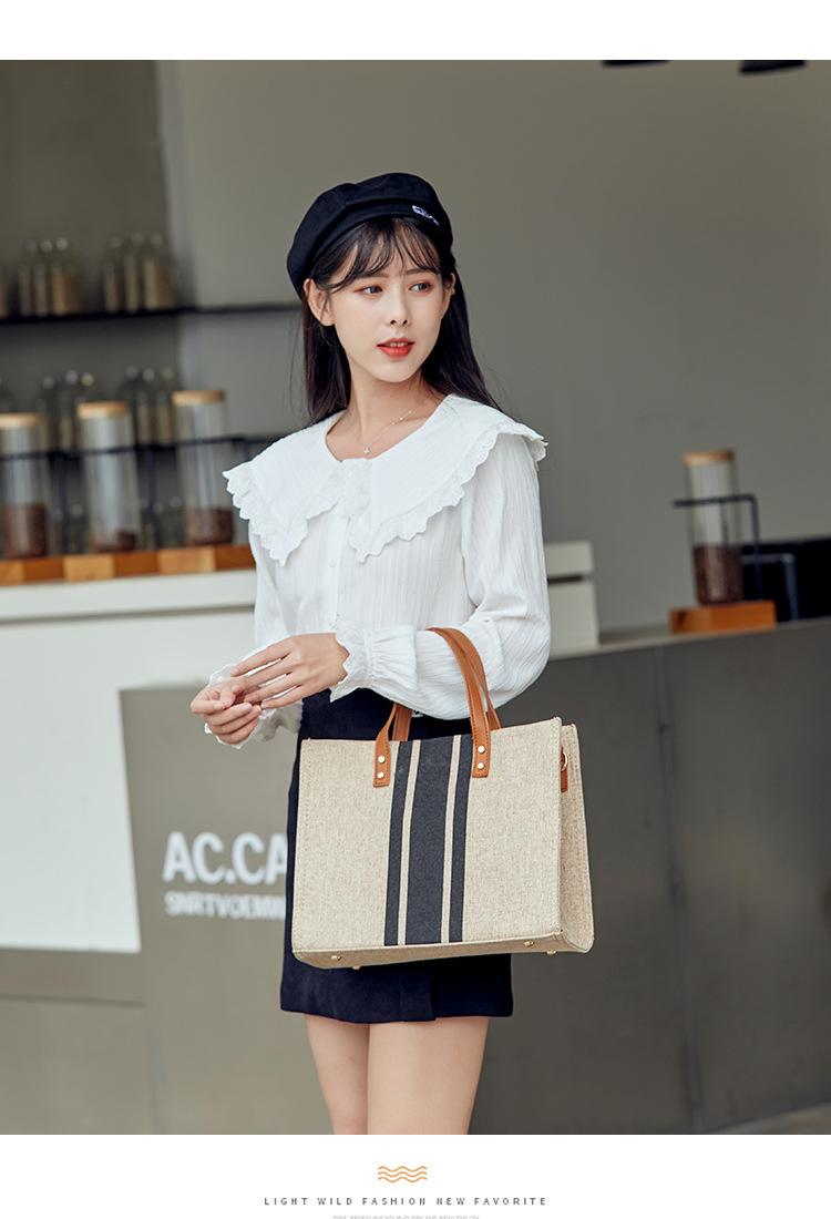 Porte-documents portable pour femmes, version coréenne, nouvelle version minimaliste rayée, toile de grande capacité, épaule simple diagonale, 2024_voghion.com