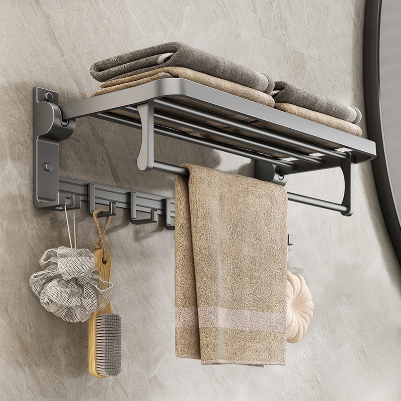 Gun Grey Space Aluminum Towel Rack Punch-free Toilet Bathroom Rack Wall-mounted Toilet Toilet Towel Rack