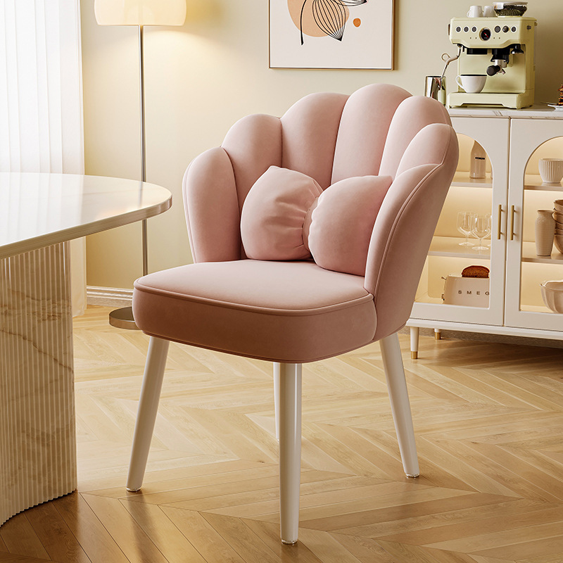[업그레이드된 꽃잎 모양 등받이] 라이트 핑크 - 무압력 탄성 라텍스 - 화이트 탄소강 다리