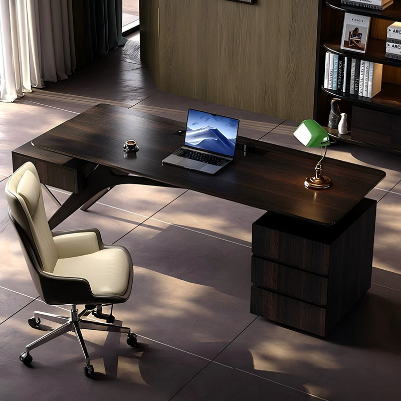 Medieval-Style Solid Wood Desk for Home Use, Villa Office Desk, Smoked Color Study Room Computer Desk, High-End Executive Desk