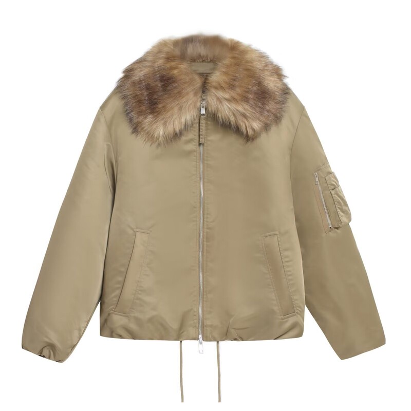 Taop&Za New Autumn and Winter Women's Fashion Artificial Fur Effect Lapel Bomber Jacket 391824