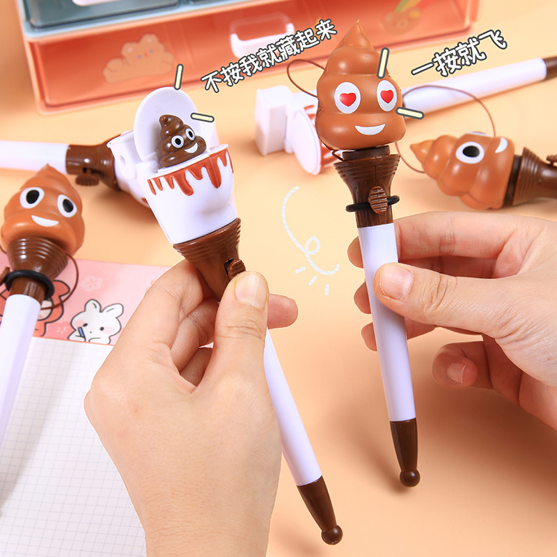 Cartoon toilet poop bouncing pen, fun decompression bouncing ballpoint pen, student learning stationery, writing pen