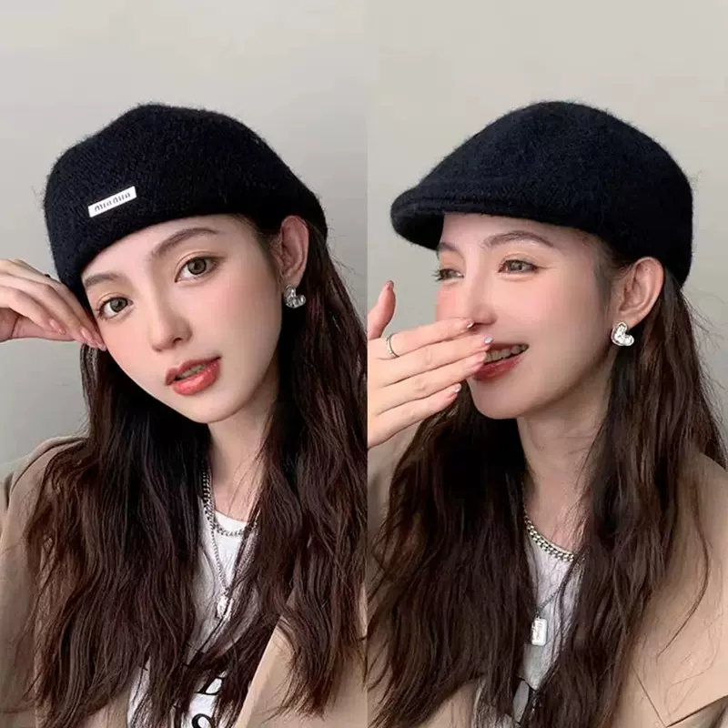 秋冬季网红显脸小新款贝雷帽铁标复古英伦风前进帽百搭两戴画家帽