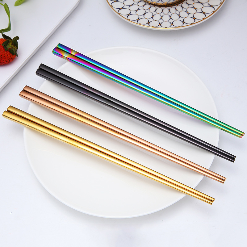 Todos los palillos 304 palillos de acero inoxidable hogar Hotel hueco anti-escaldado palillos portugueses titanio palillos coreanos al por mayor