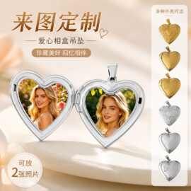 跨境欧美不锈钢彩印照片桃心开合项链心形个性定制图案吊坠饰品