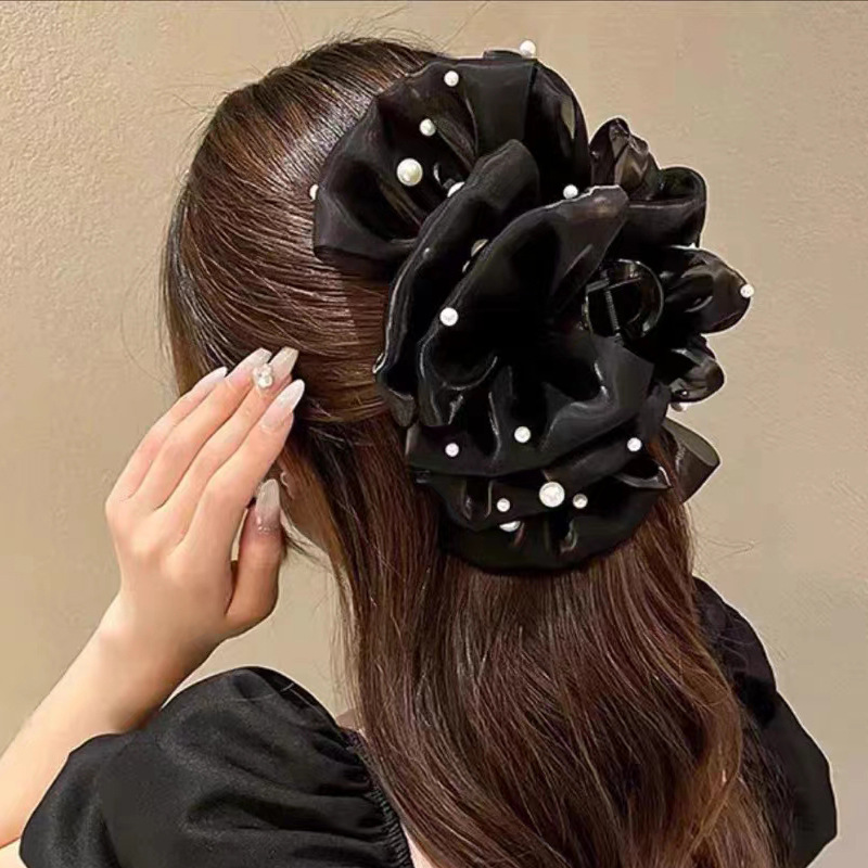 女性用レトロサテンリボンクリップ、ハイエンド、エレガント、ローポニーテールクリップ、後頭部クリップ、ヘアピン|undefined