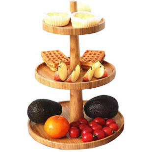 Bamboo Multi-Layer Fruit Plate Living Room Three-Layer Candy Plate Wooden Fruit Display Rack