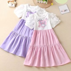 Girls summer new cute cartoon sweet dress Korean version children little girl summer short-sleeved princess dress summer