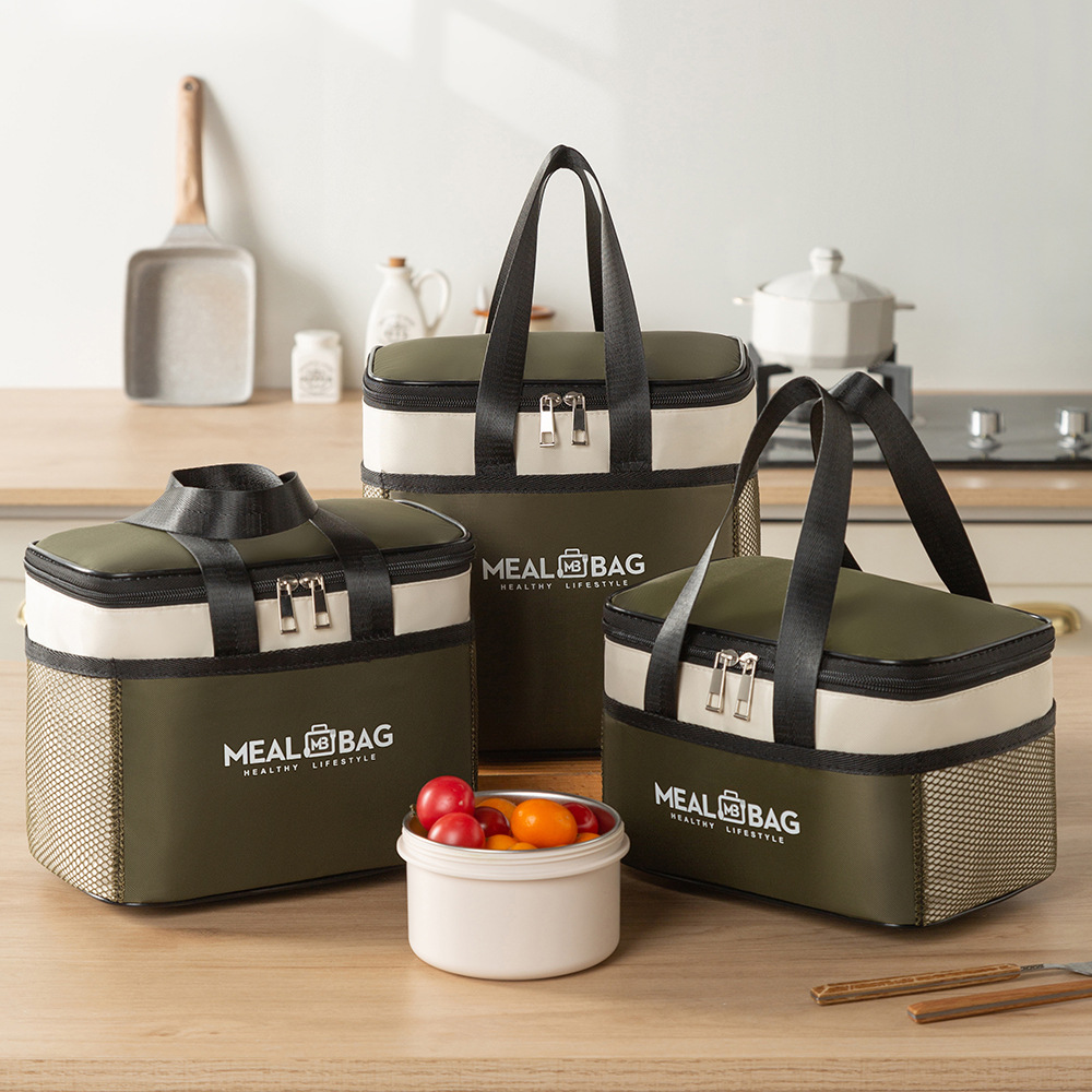 Korean Style Insulated Lunch Box Bag, Thickened Aluminum Foil Lunch Bag, Convenient Satchel Lunch Bag with Rice Bag, Large Capacity Picnic Bag