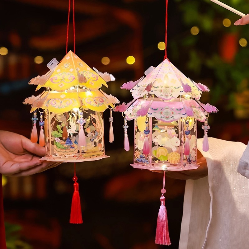 2025中秋节灯笼手工diy材料幼儿园儿童手提兔子花灯古风宫灯批发|undefined