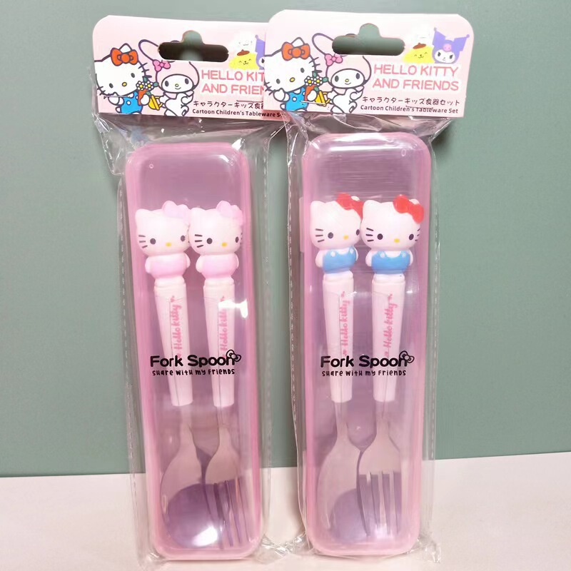 2025新型学生クロミハンドル携帯アニメ子供食器2点セットステンレス食器フォークスプーン|undefined