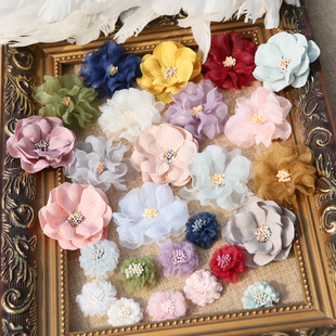 Stereo Organza Fabric Flower Headwear Brooch DIY Material Accessories Clothes Bag Decoration