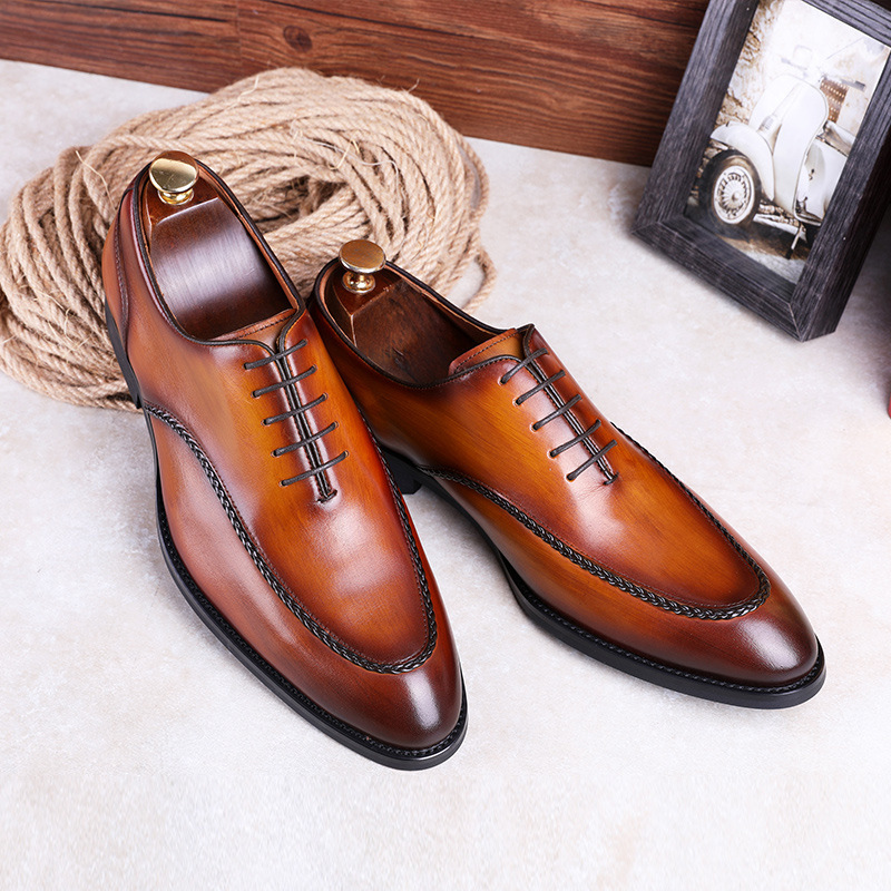New Top Layer Cowhide Rubber Composite Sole Lace-Up Shoes Elegant Men's Business Formal Shoes Men's Shoes