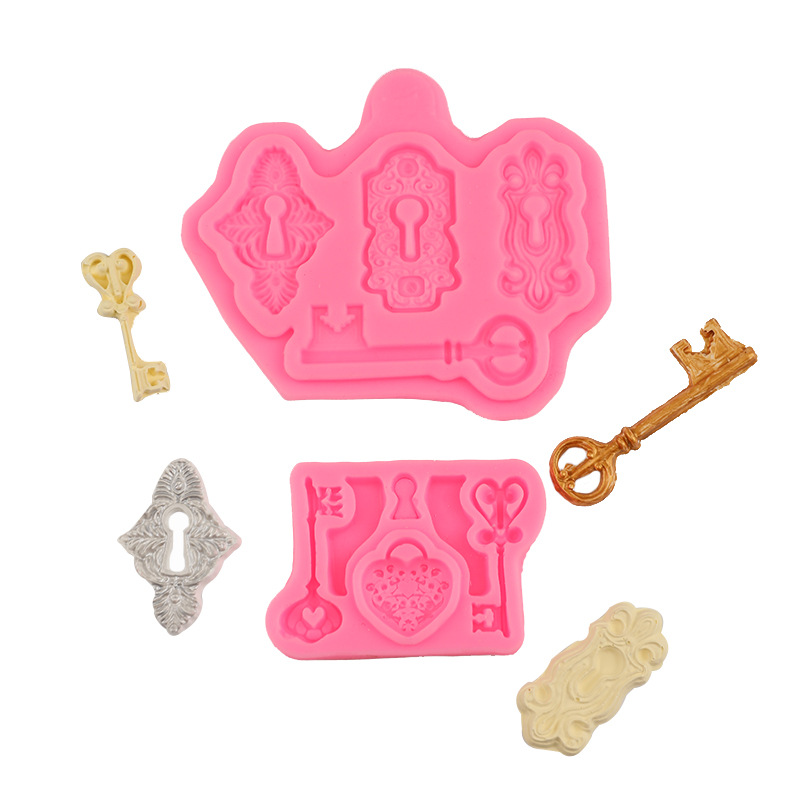 Retro en relieve clave silicona fondant DIY molde hecho a mano pastel de chocolate epoxi decoración Accesorios