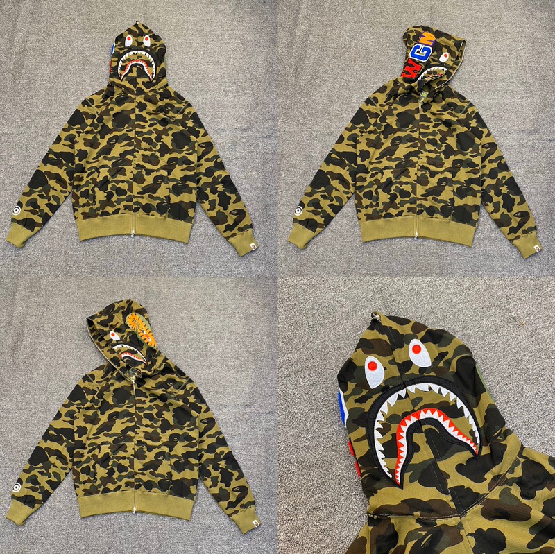 トレンディなブランド BAPE サメ迷彩ジッパースウェットシャツ男性と女性のカップル用ルーズトレンディなベルベットフード付きカーディガンジャケット男性用|undefined
