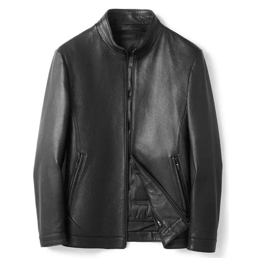 冬季新款真皮皮衣男士中年外套山羊皮鹿纹可拆卸羽绒内胆短款上衣