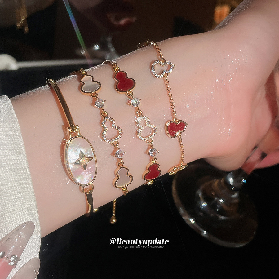 18k real gold plated zircon gourd exquisite bracelet and earring set 2026 new model light luxury high-end jewelry for women