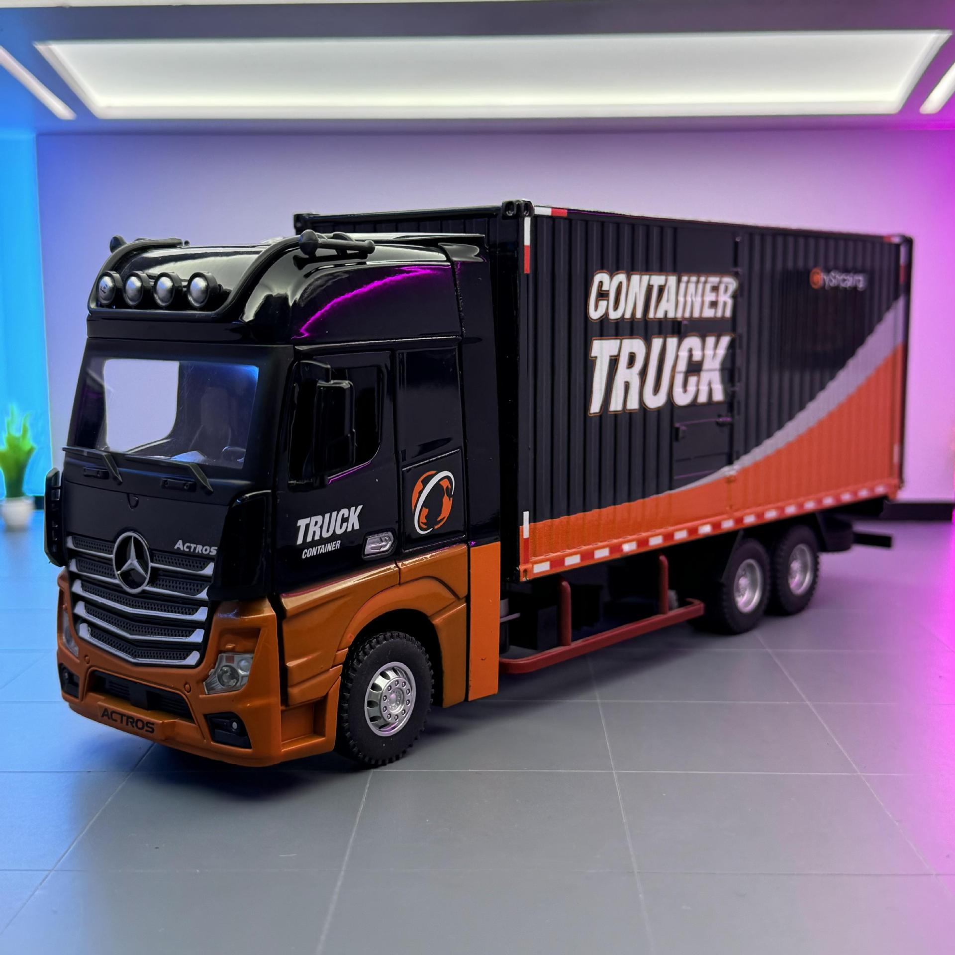 Hengteng aleación modelo de coche 1:24 Dapeng transporte remolque sonido y luz contenedor juguete coche música modelo Decoración