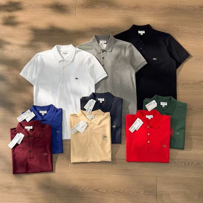 Cross-Border Men's Polo Shirts with Crocodile Embroidery on the Collar Are Hot-Selling, Casual Solid Color Breathable Polo Shirts Available for Dropshipping