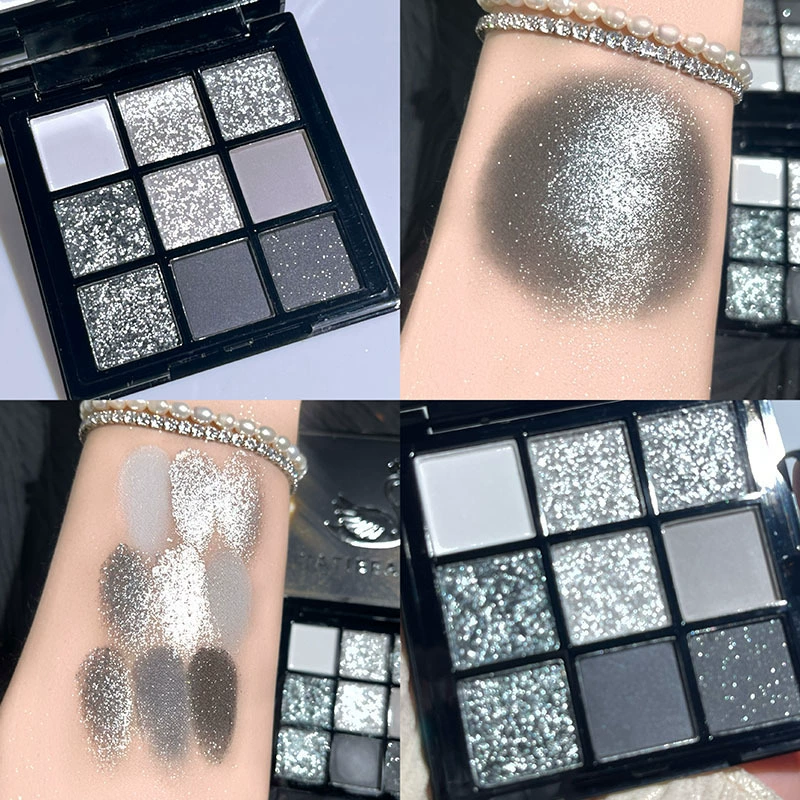 Палетка теней для глаз (Black Swan) Девять цветов, жемчужный блеск и матовые, прохладные серо-черные оттенки