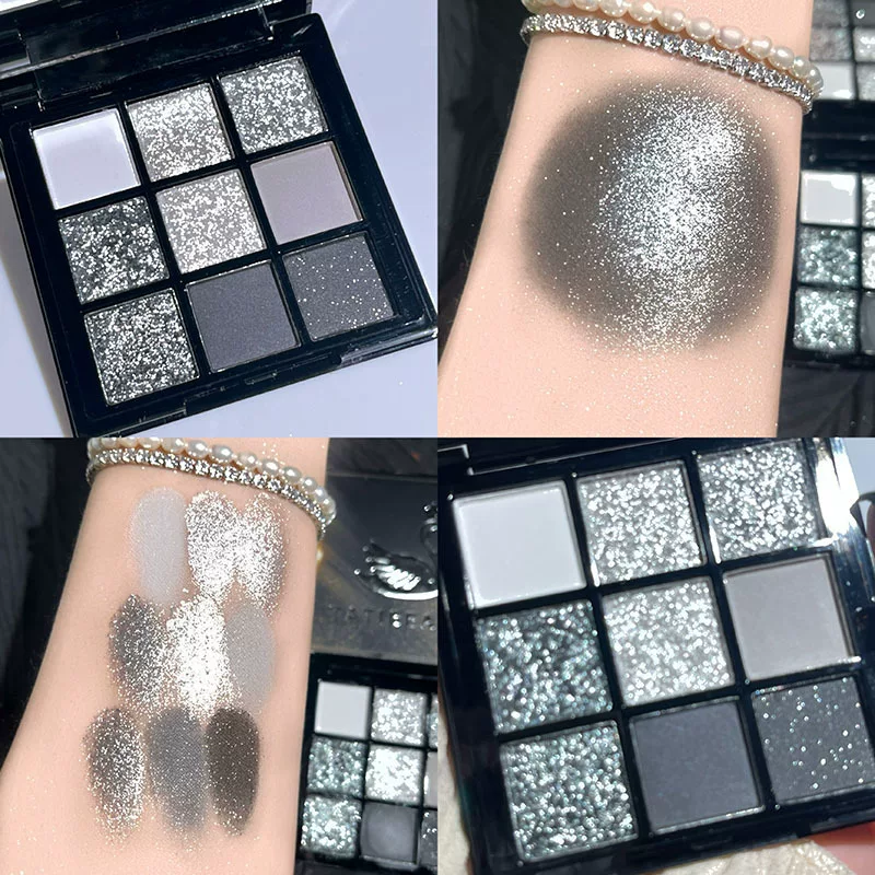 Палетка теней для глаз (Black Swan) Девять цветов, жемчужный блеск и матовые, прохладные серо-черные оттенки