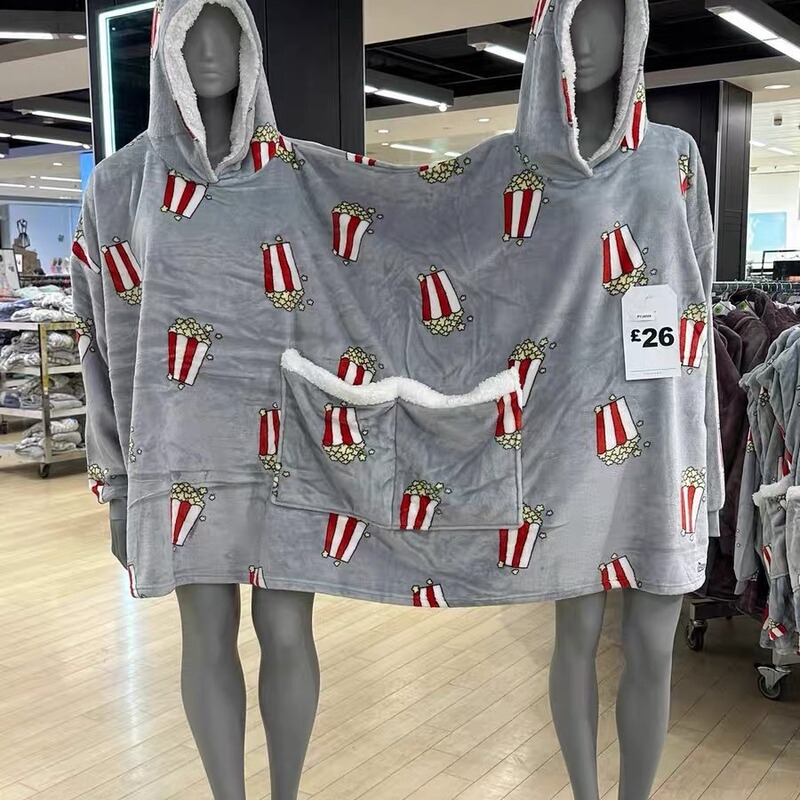 Autumn and Winter new popcorn double pajamas creative niche design warm intimate one-piece home wear pot play blanket