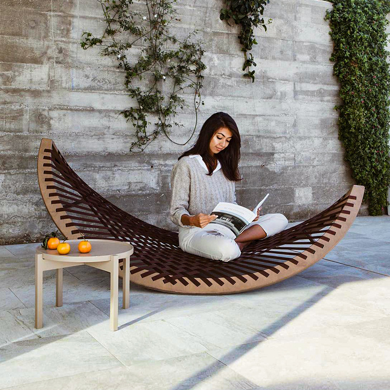 Cama de cama al aire libre tejida de caña teca patio jardín al aire libre creativo balcón al aire libre ocio impermeable muebles de cama al aire libre